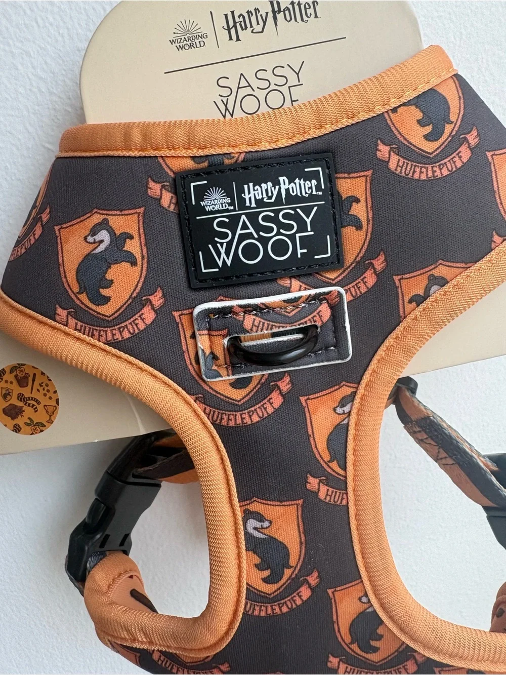 Harry Potter X Sassy Woof Hufflepuff Orange Dog Harness XS